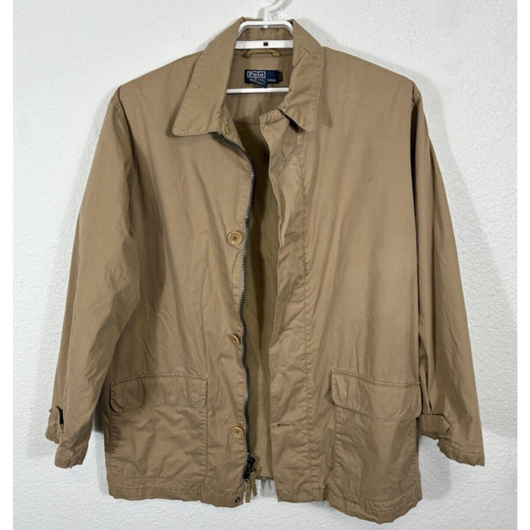 Vintage Polo Ralph Lauren Jacket Mens Large Beige Cotton *Flaws